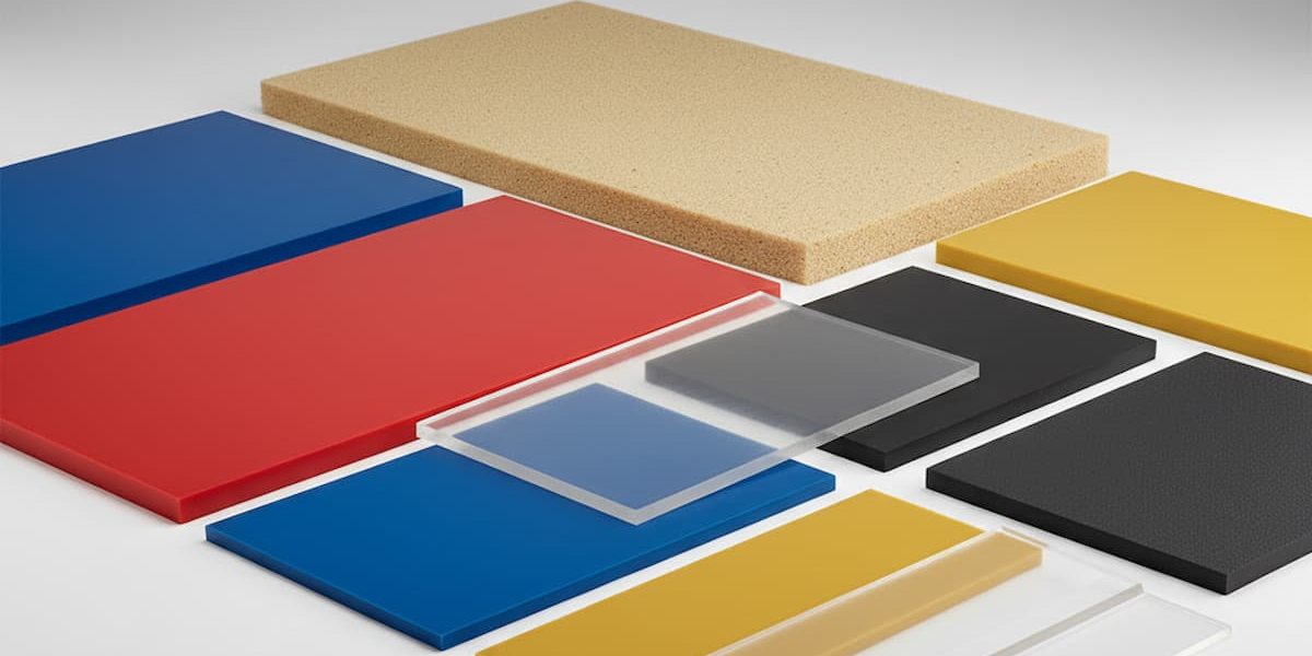 Placas de poliuretano de distintos colores están colocadas sobre una superficie blanca.